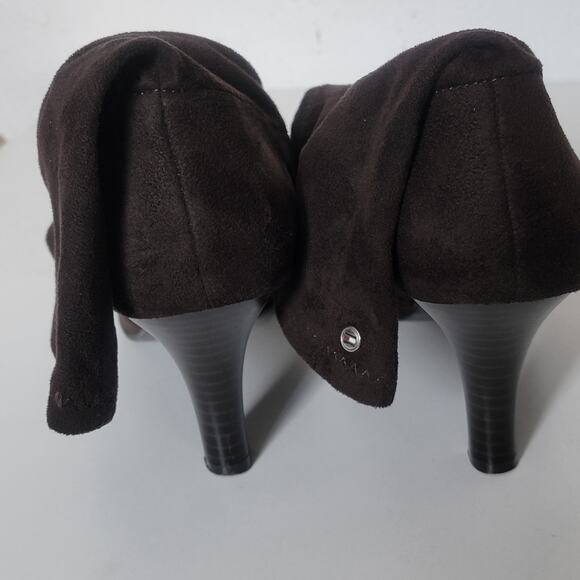Tommy Hilfiger Brown Suede Mid-Calf High Heeled Booties Sz 9 - Picture 6 of 11